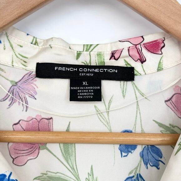 French Connection NWT Satin Cream Floral Shirt Dress Size XL - Picture 7 of 7